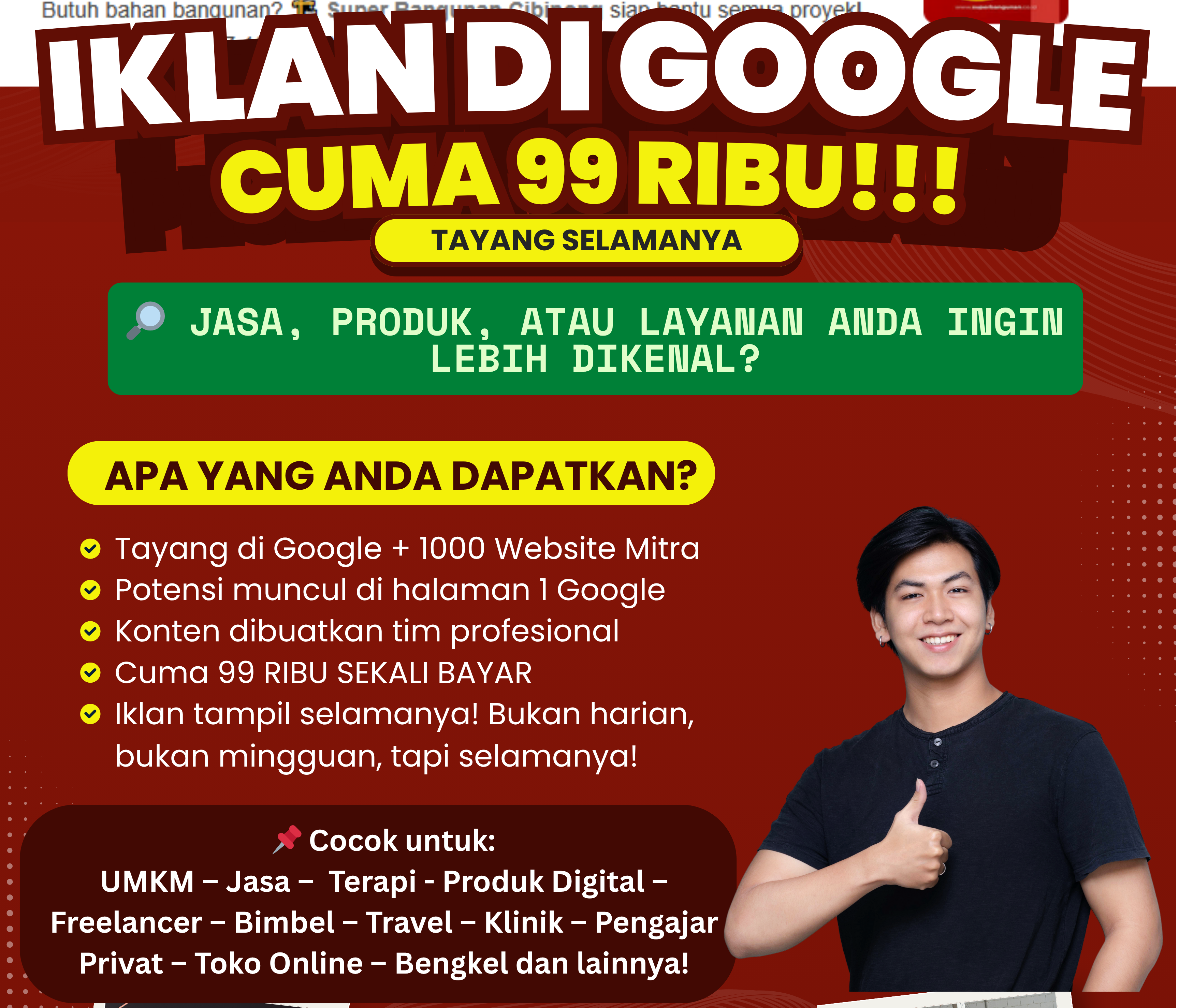 Jasa Iklan Organik Google + 1000 Website
